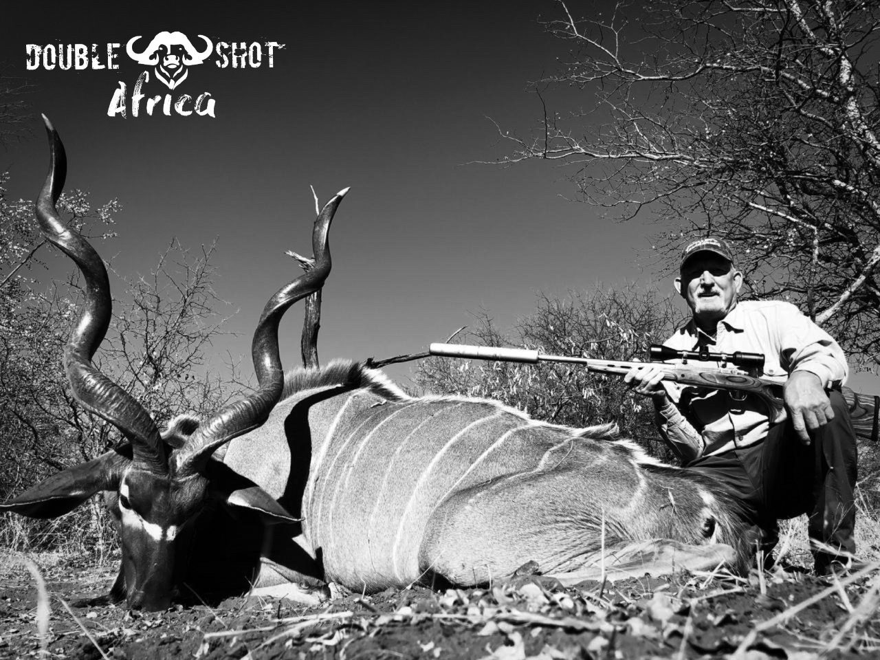 African safari trophy taken with Double Shot Outfitters