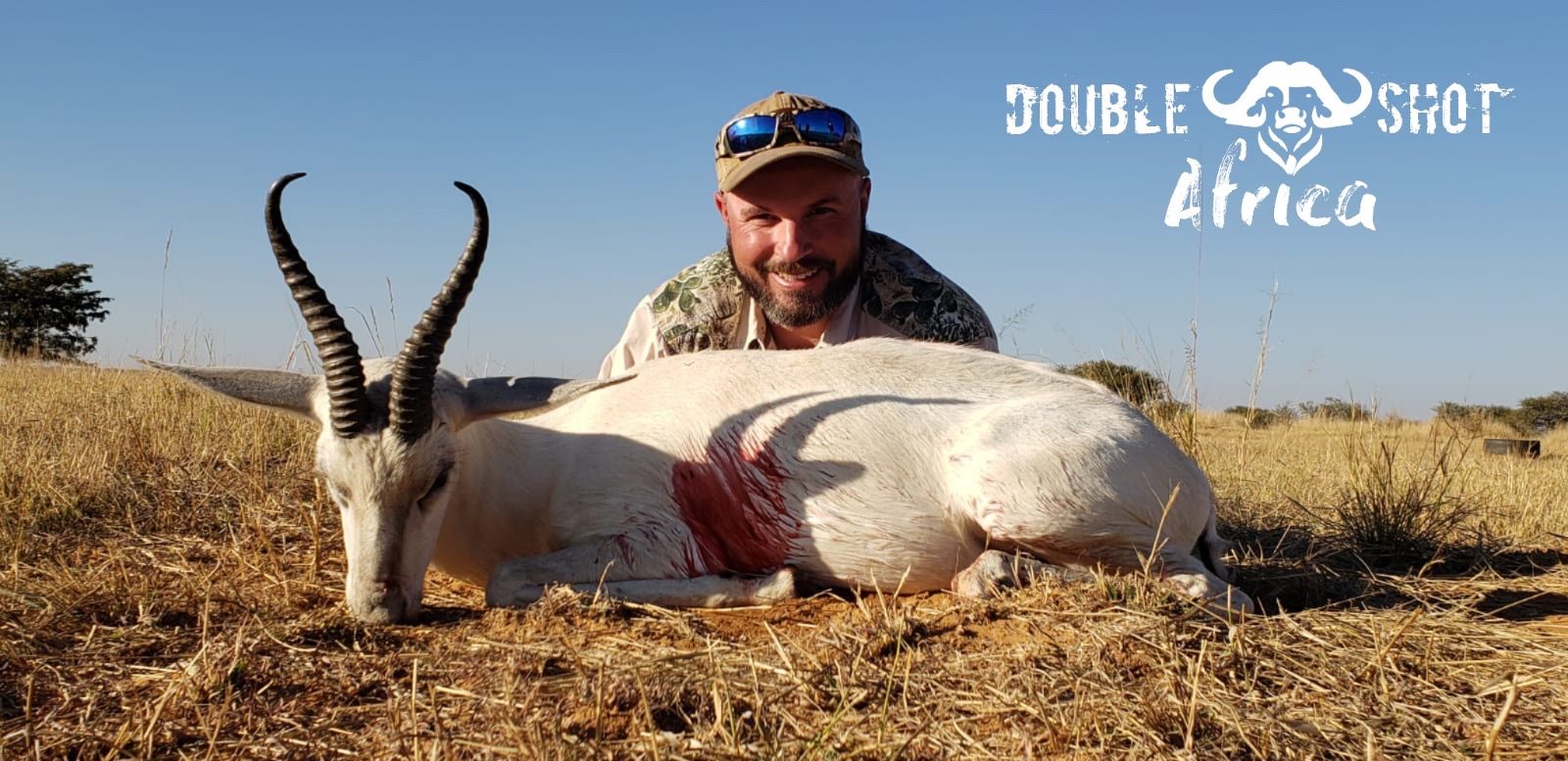 African safari trophy taken with Double Shot Outfitters