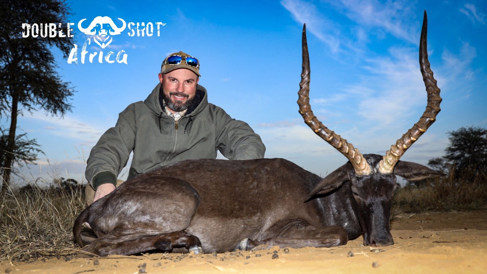 African safari trophy taken with Double Shot Outfitters