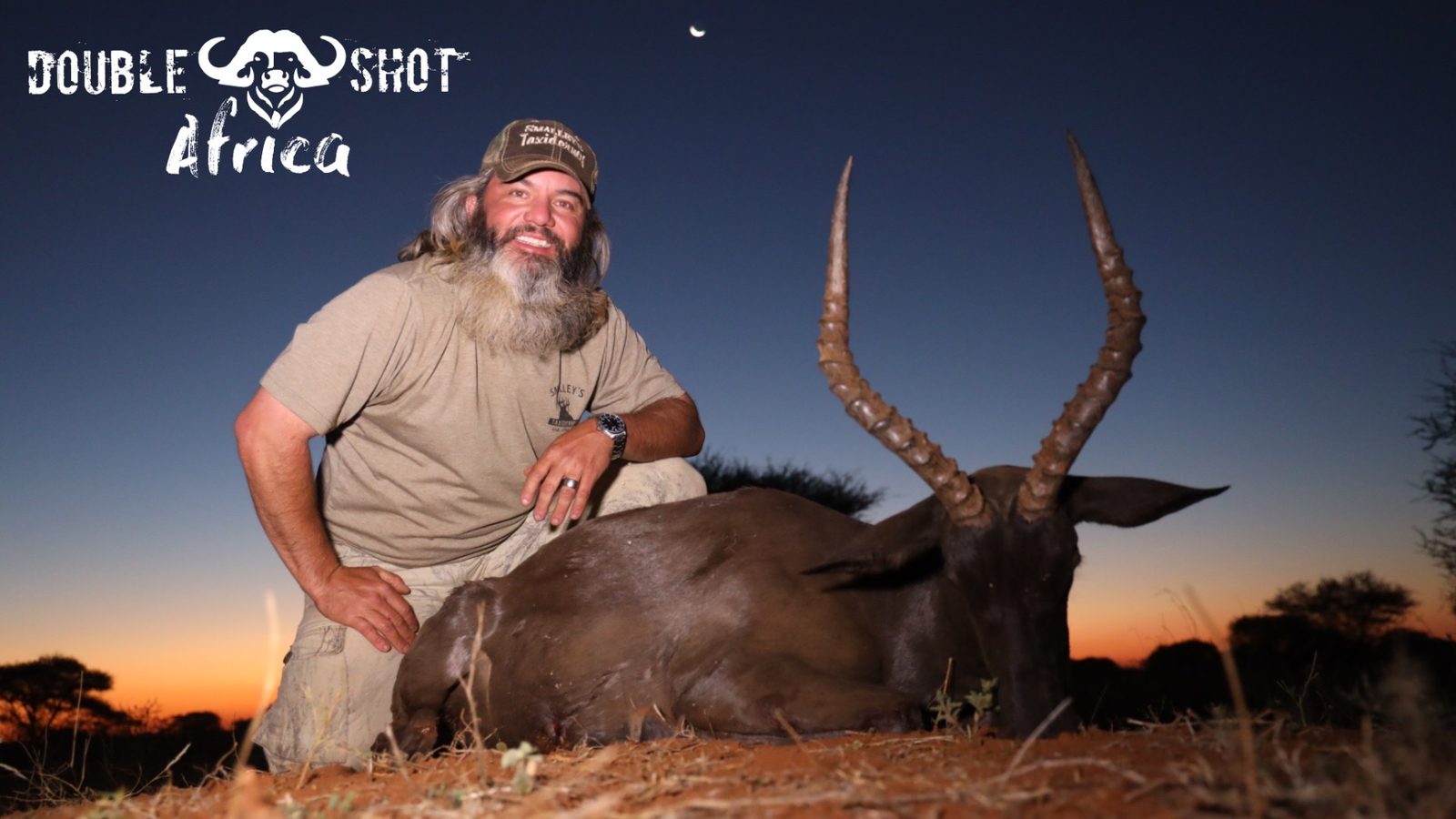 African safari trophy taken with Double Shot Outfitters