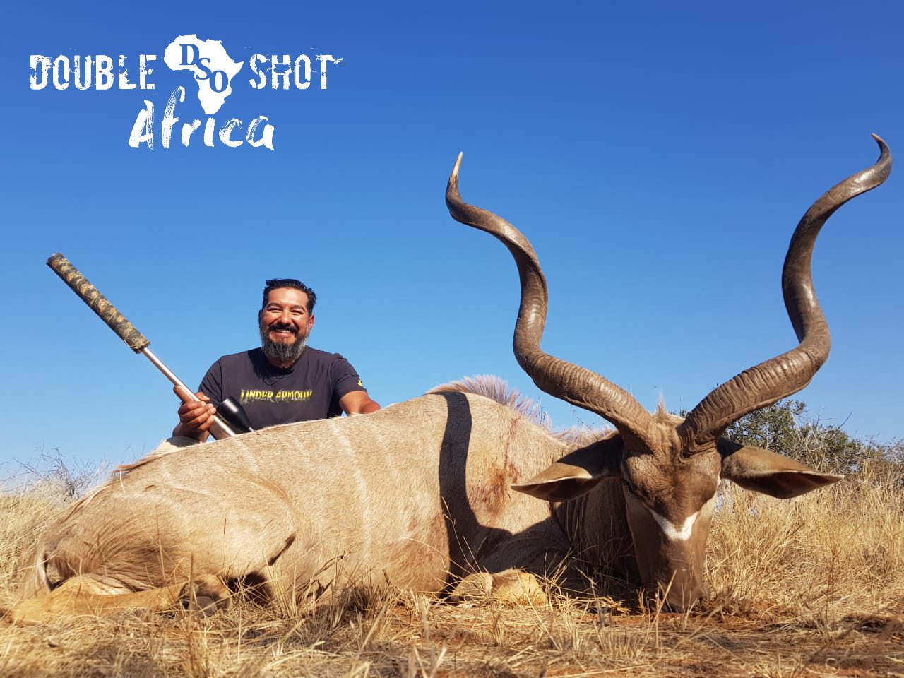 African safari trophy taken with Double Shot Outfitters
