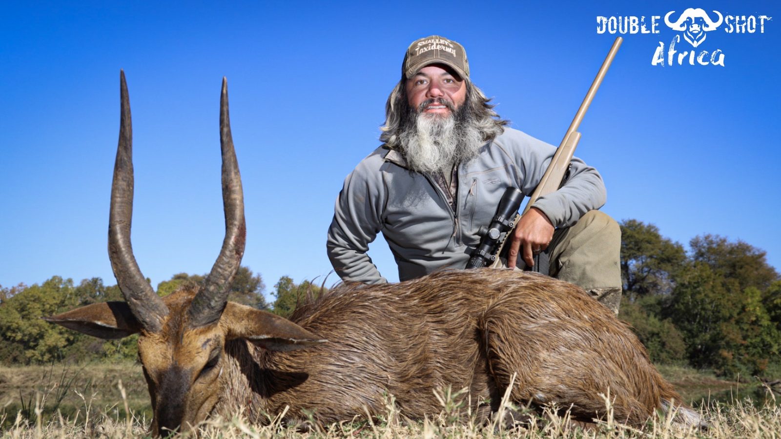 African safari trophy taken with Double Shot Outfitters