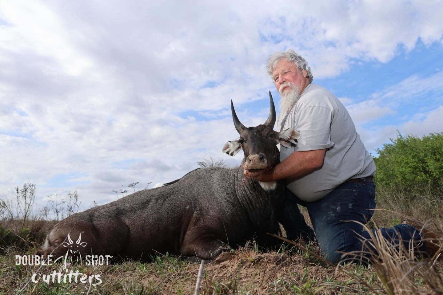 Hunter with a nilgai bull